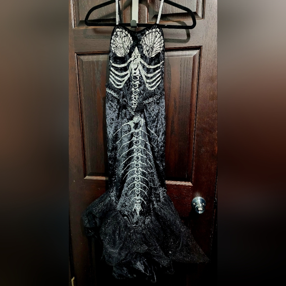 InCharacter Skeleton Black Mermaid Bones Goth Girls’s Halloween Costume M 10-12